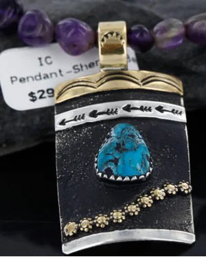 12kt Gold Filled and .925 Sterling Silver Handmade Arrow Certified Authentic Navajo Turquoise Native American Necklace 390742383448