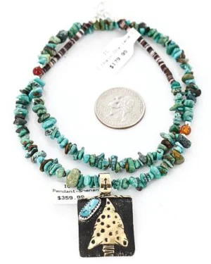 12kt Gold Filled and .925 Sterling Silver Handmade Arrow Certified Authentic Navajo Turquoise Native American Necklace 390828243778