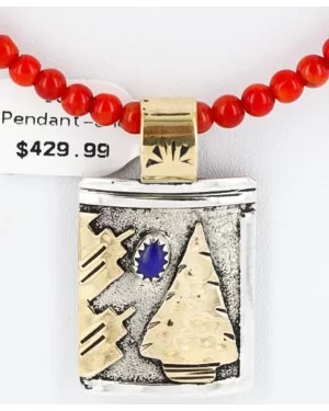 12kt Gold Filled and .925 Sterling Silver Handmade Arrowhead Certified Authentic Navajo LAPIS Native American Necklace 390812983196