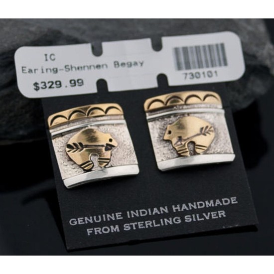 12kt Gold Filled and .925 Sterling Silver Handmade Bear Certified Authentic Navajo Native American Earrings 390676333240