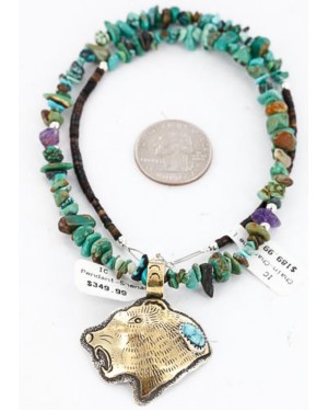 12kt Gold Filled and .925 Sterling Silver Handmade BEAR HEAD Certified Authentic Navajo Turquoise Native American Necklace 371016886805