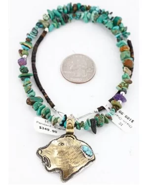 12kt Gold Filled and .925 Sterling Silver Handmade BEAR HEAD Certified Authentic Navajo Turquoise Native American Necklace 371016886805