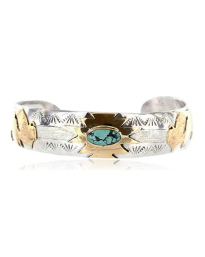 12kt Gold Filled and .925 Sterling Silver Handmade Buffalo Certified Authentic Navajo Turquoise Native American Bracelet 371002252613