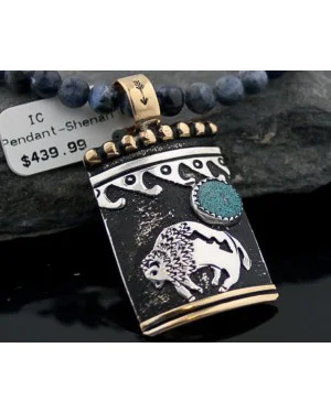12kt Gold Filled and .925 Sterling Silver Handmade Buffalo Certified Authentic Navajo Turquoise Native American Necklace 370877325260