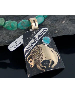 12kt Gold Filled and .925 Sterling Silver Handmade Buffalo Certified Authentic Navajo Turquoise Native American Necklace 370916778479