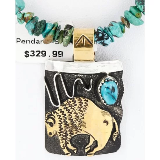 12kt Gold Filled and .925 Sterling Silver Handmade Buffalo Certified Authentic Navajo Turquoise Native American Necklace 371017152280 12kt Gold Filled and .925 Sterling Silver Handmade Buffalo Certified Authentic Navajo Turquoise Native American Necklace 371017152280