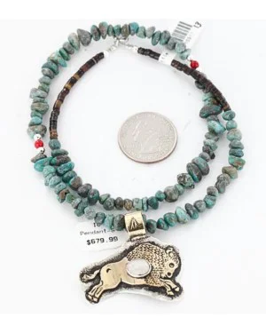 12kt Gold Filled and .925 Sterling Silver Handmade Buffalo Certified Authentic Navajo Turquoise Native American Necklace 371049397910