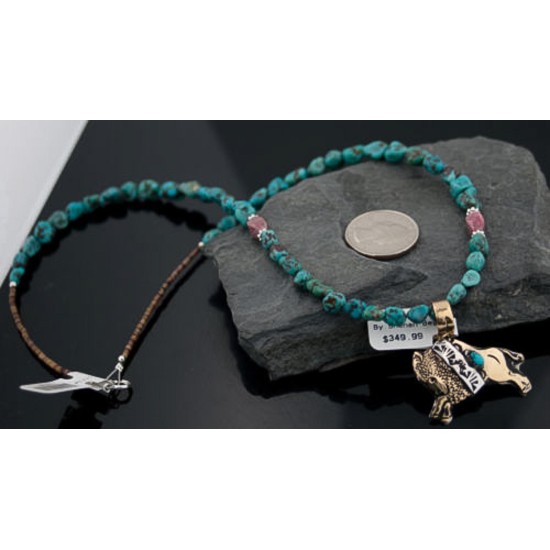 12kt Gold Filled and .925 Sterling Silver Handmade Buffalo Certified Authentic Navajo Turquoise Native American Necklace 390648410475 12kt Gold Filled and .925 Sterling Silver Handmade Buffalo Certified Authentic Navajo Turquoise Native American Necklace 390648410475