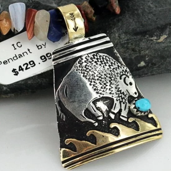 12kt Gold Filled and .925 Sterling Silver Handmade Buffalo Certified Authentic Navajo Turquoise Native American Necklace 390662464117