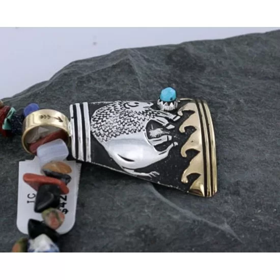 12kt Gold Filled and .925 Sterling Silver Handmade Buffalo Certified Authentic Navajo Turquoise Native American Necklace 390662464117