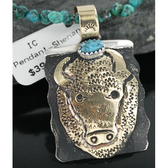 12kt Gold Filled and .925 Sterling Silver Handmade Buffalo Certified Authentic Navajo Turquoise Native American Necklace 390678601326
