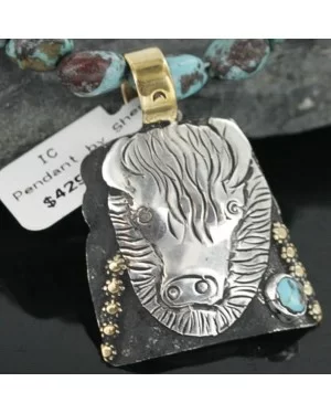 12kt Gold Filled and .925 Sterling Silver Handmade Buffalo Navajo Turquoise Native American Necklace 390683887327