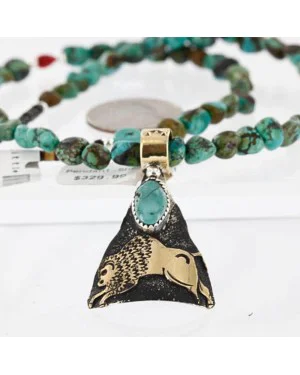 12kt Gold Filled and .925 Sterling Silver Handmade Buffalo Certified Authentic Navajo Turquoise Native American Necklace 390758175078