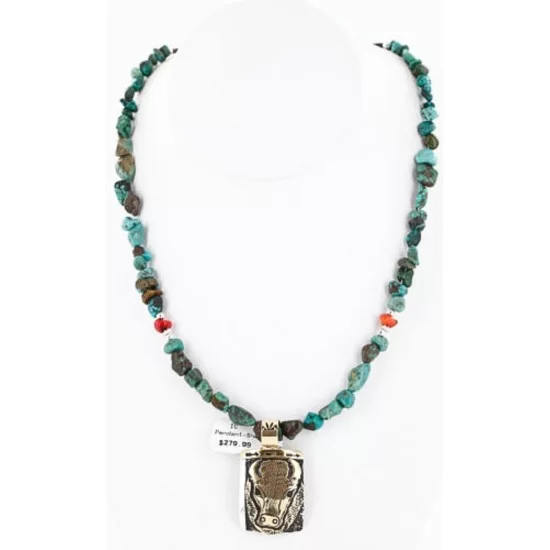 12kt Gold Filled and .925 Sterling Silver Handmade Buffalo Certified Authentic Navajo Turquoise Native American Necklace 390776424217