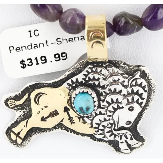 12kt Gold Filled and .925 Sterling Silver Handmade Buffalo Certified Authentic Navajo Turquoise Native American Necklace 390785545080