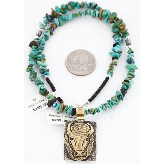 12kt Gold Filled and .925 Sterling Silver Handmade Buffalo Certified Authentic Navajo Turquoise Native American Necklace 390789397291