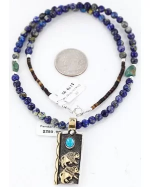 12kt Gold Filled and .925 Sterling Silver Handmade Buffalo Navajo Turquoise Native American Necklace 390792676766