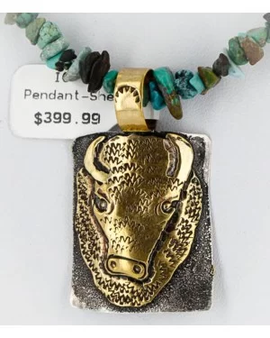 12kt Gold Filled and .925 Sterling Silver Handmade Buffalo Navajo Turquoise Native American Necklace 390858276962