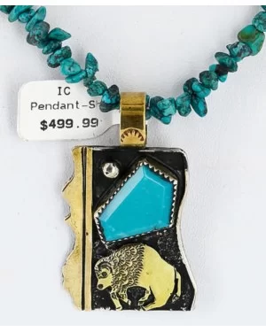 12kt Gold Filled and .925 Sterling Silver HANDMADE Buffalo Navajo Turquoise Native American Necklace 390890242221