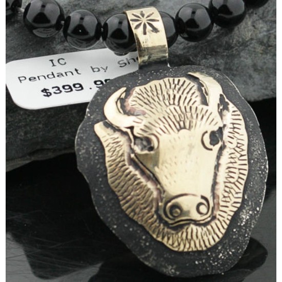 12kt Gold Filled and .925 Sterling Silver Handmade Buffalo Head Certified Authentic Navajo Native American Necklace 390735954646