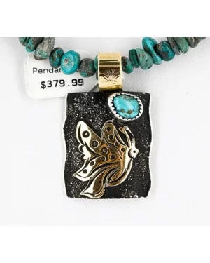 12kt Gold Filled and .925 Sterling Silver Handmade Butterfly Certified Authentic Navajo Turquoise Native American Necklace 371060572396