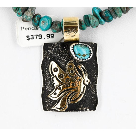12kt Gold Filled and .925 Sterling Silver Handmade Butterfly Certified Authentic Navajo Turquoise Native American Necklace 371060572396