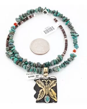 12kt Gold Filled and .925 Sterling Silver Handmade Butterfly Certified Authentic Navajo Turquoise Native American Necklace 371064230099