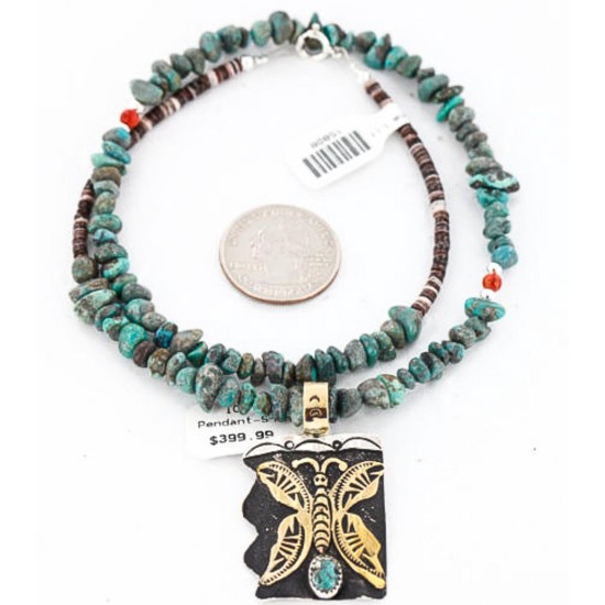 12kt Gold Filled and .925 Sterling Silver Handmade Butterfly Certified Authentic Navajo Turquoise Native American Necklace 371064230099