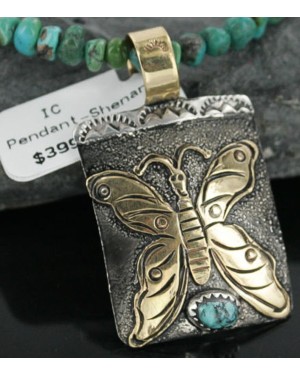 12kt Gold Filled and .925 Sterling Silver Handmade Butterfly Certified Authentic Navajo Turquoise Native American Necklace 390682377036