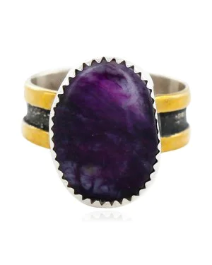 12kt Gold Filled and .925 Sterling Silver Handmade Certified Authentic Navajo Purple Spiny Oyster Native American Ring  12687-1