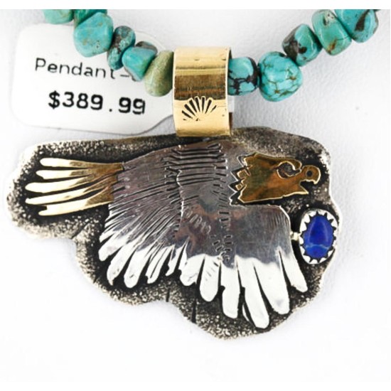 12kt Gold Filled and .925 Sterling Silver Handmade Eagle Certified Authentic Navajo Denim Lapis Native American Necklace 371051376146