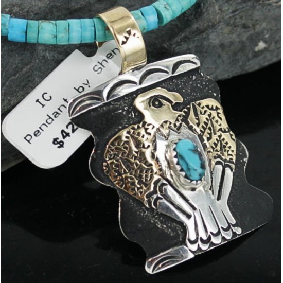 12kt Gold Filled and .925 Sterling Silver Handmade Eagle Certified Authentic Navajo Turquoise Native American Necklace 370910199203 All Products 370910199203 370910199203 (by LomaSiiva)