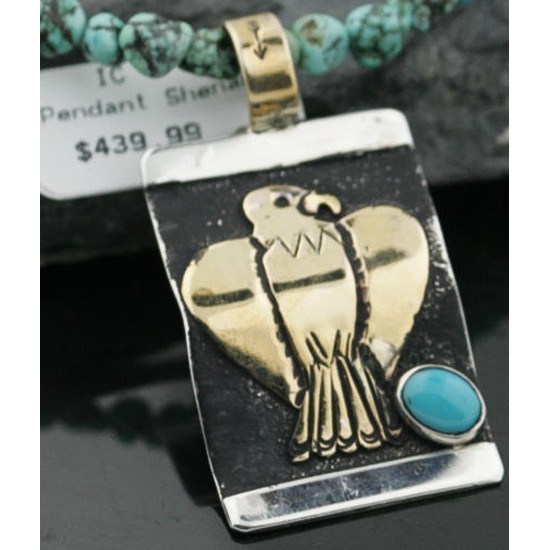 12kt Gold Filled and .925 Sterling Silver Handmade Eagle Certified Authentic Navajo Turquoise Native American Necklace 370970827442