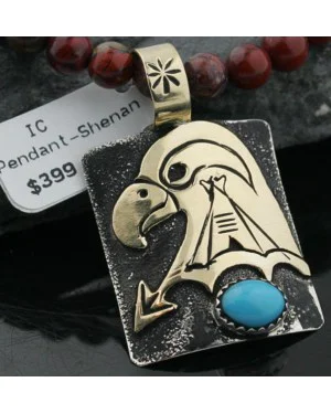 12kt Gold Filled and .925 Sterling Silver Handmade Eagle Certified Authentic Navajo Turquoise Native American Necklace 370973038262