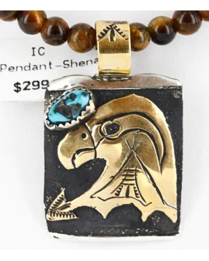 12kt Gold Filled and .925 Sterling Silver Handmade Eagle Certified Authentic Navajo Turquoise Native American Necklace 371009836570