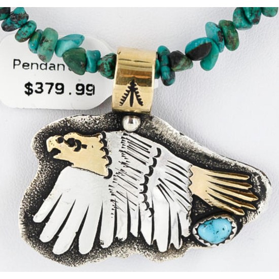 12kt Gold Filled and .925 Sterling Silver Handmade Eagle Certified Authentic Navajo Turquoise Native American Necklace 371045582382