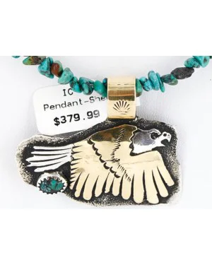 12kt Gold Filled and .925 Sterling Silver Handmade Eagle Certified Authentic Navajo Turquoise Native American Necklace 371047490983