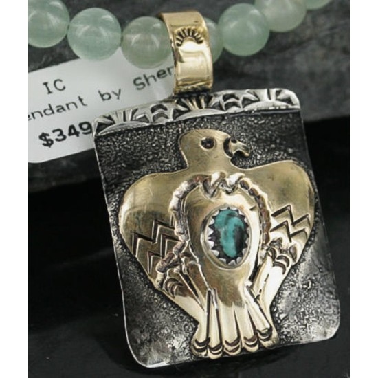 12kt Gold Filled and .925 Sterling Silver Handmade Eagle Certified Authentic Navajo Turquoise Native American Necklace 390688870461