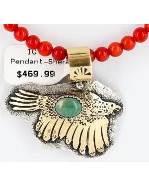 12kt Gold Filled and .925 Sterling Silver Handmade Eagle Certified Authentic Navajo Turquoise Native American Necklace 390813051559
