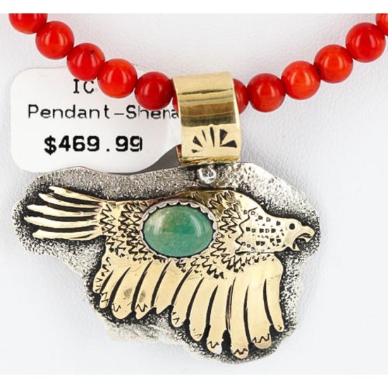 12kt Gold Filled and .925 Sterling Silver Handmade Eagle Certified Authentic Navajo Turquoise Native American Necklace 390813051559