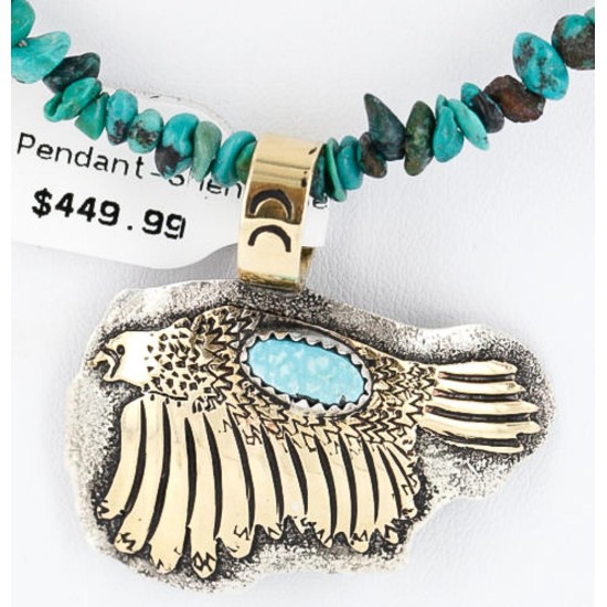 12kt Gold Filled and .925 Sterling Silver Handmade Eagle Certified Authentic Navajo Turquoise Native American Necklace 390813104954