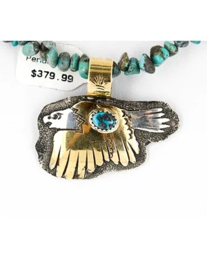12kt Gold Filled and .925 Sterling Silver Handmade Eagle Certified Authentic Navajo Turquoise Native American Necklace 390841424883