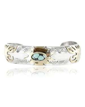 12kt Gold Filled and .925 Sterling Silver Handmade Eagle Head Certified Authentic Navajo Turquoise Native American Bracelet 371000092101