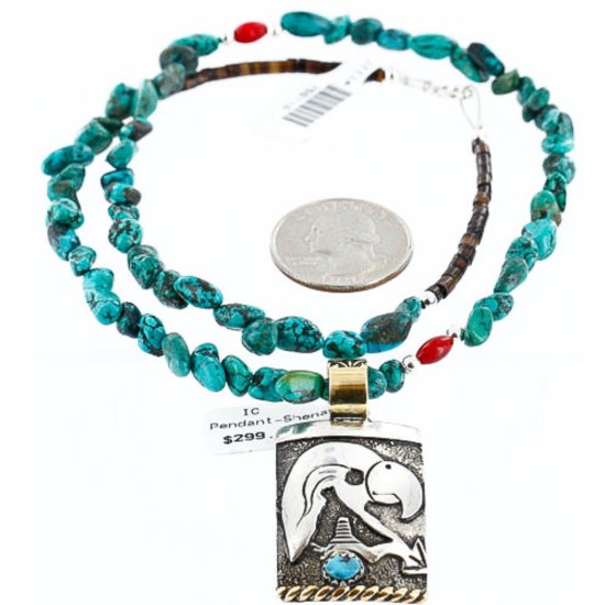12kt Gold Filled and .925 Sterling Silver Handmade Eagle HEAD Certified Authentic Navajo Turquoise Native American Necklace 390769029117 All Products 390769029117 390769029117 (by LomaSiiva)
