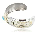 12kt Gold Filled and .925 Sterling Silver Handmade FEATHER Certified Authentic Navajo Turquoise Native American Bracelet 390800842243