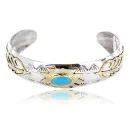 12kt Gold Filled and .925 Sterling Silver Handmade Feather Certified Authentic Navajo Turquoise Native American Bracelet 390812961164