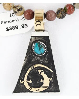 12kt Gold Filled and .925 Sterling Silver Handmade Gecko Certified Authentic Navajo Turquoise Native American Necklace 390820845175
