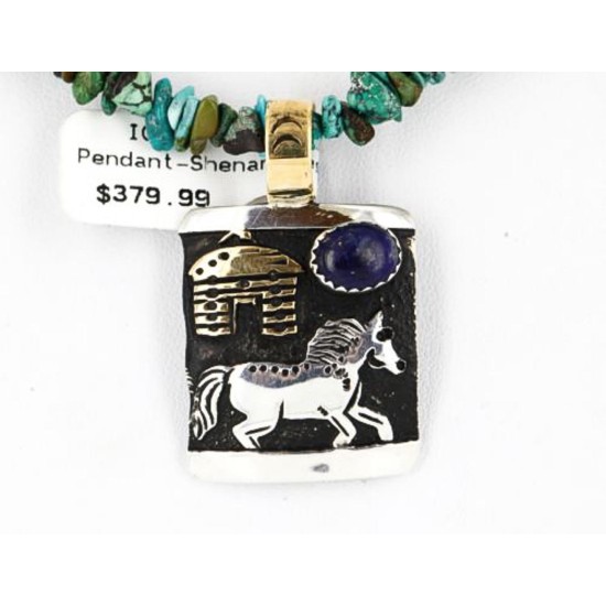 12kt Gold Filled and .925 Sterling Silver Handmade Horse Certified Authentic Navajo Denim Lapis Native American Necklace 390828148366