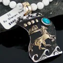 12kt Gold Filled and .925 Sterling Silver Handmade Horse Certified Authentic Navajo Turquoise Native American Necklace 370892603822
