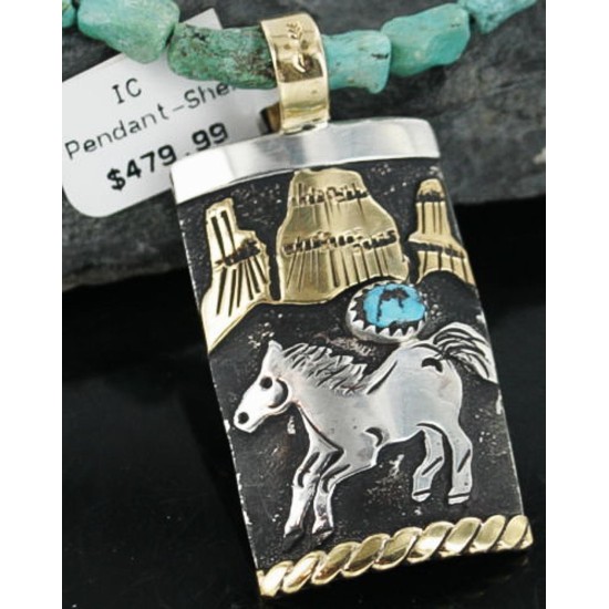 12kt Gold Filled and .925 Sterling Silver Handmade Horse Certified Authentic Navajo Turquoise Native American Necklace 370912388104